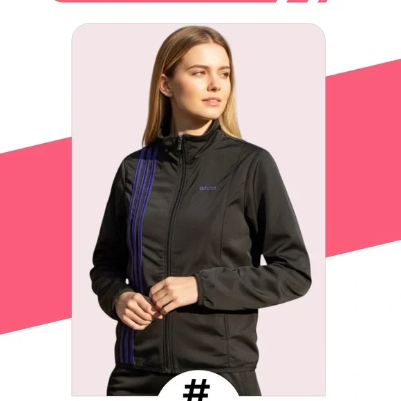 Adidas Women's Black Bomber Jacket with Purple Accents - Picture 4 of 9